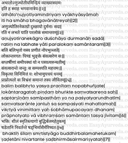 Charaka Indriya Sthana 11th Chapter Anu Jyotiyam Indriyam